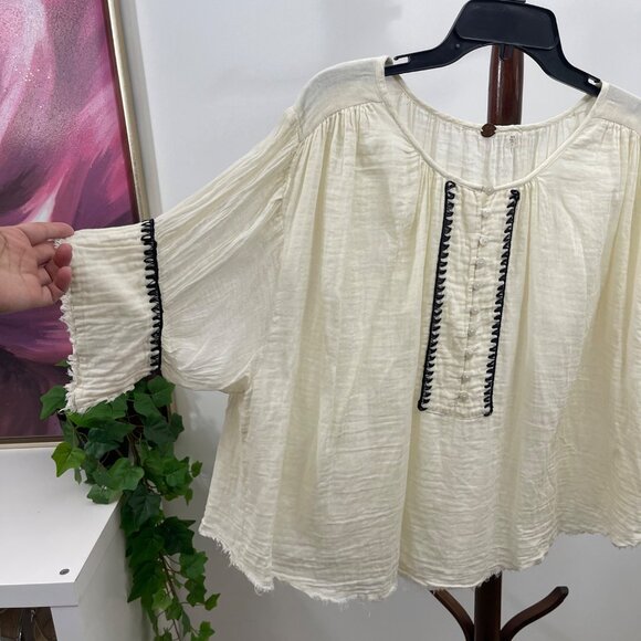 FP One Women's Boho Peasant Embroidered Top in Ivory Size M - Picture 8 of 8